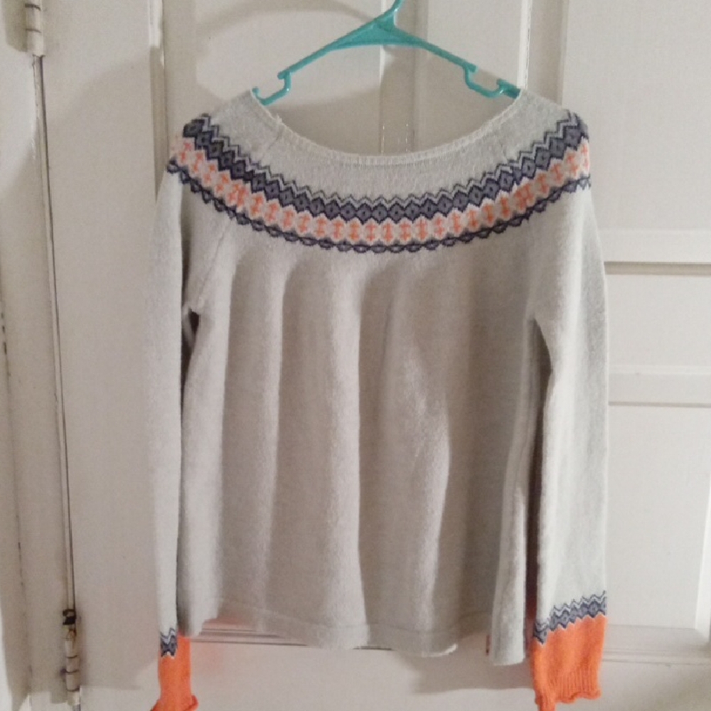 Fair Isile Gray and Orange Women's Sweater